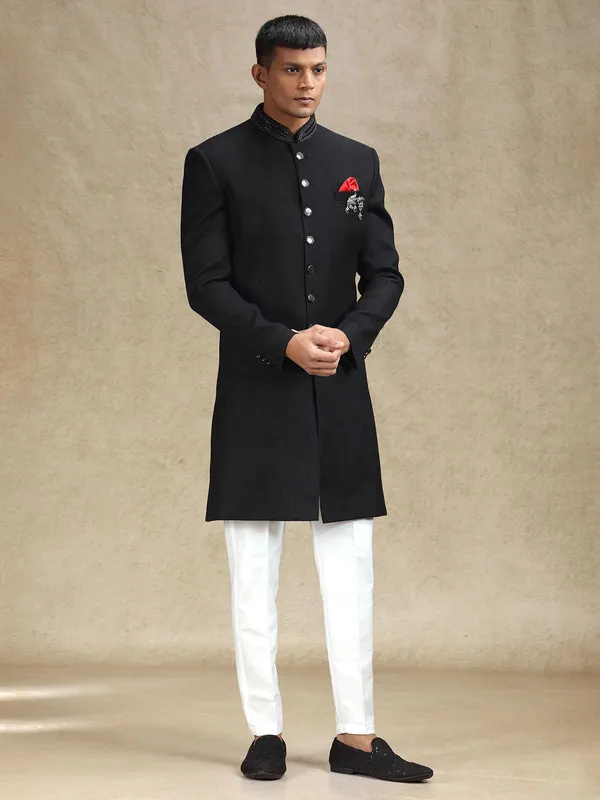 Black all time classy indo western in jute fabric