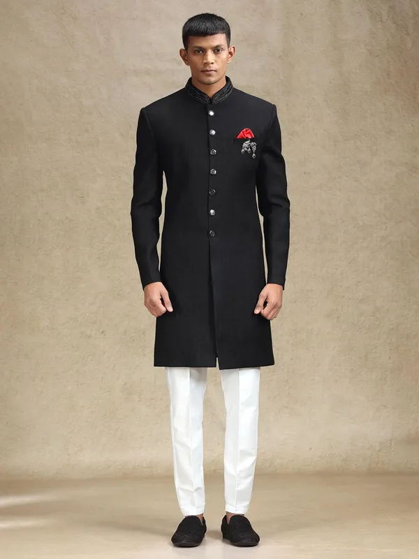 Black all time classy indo western in jute fabric