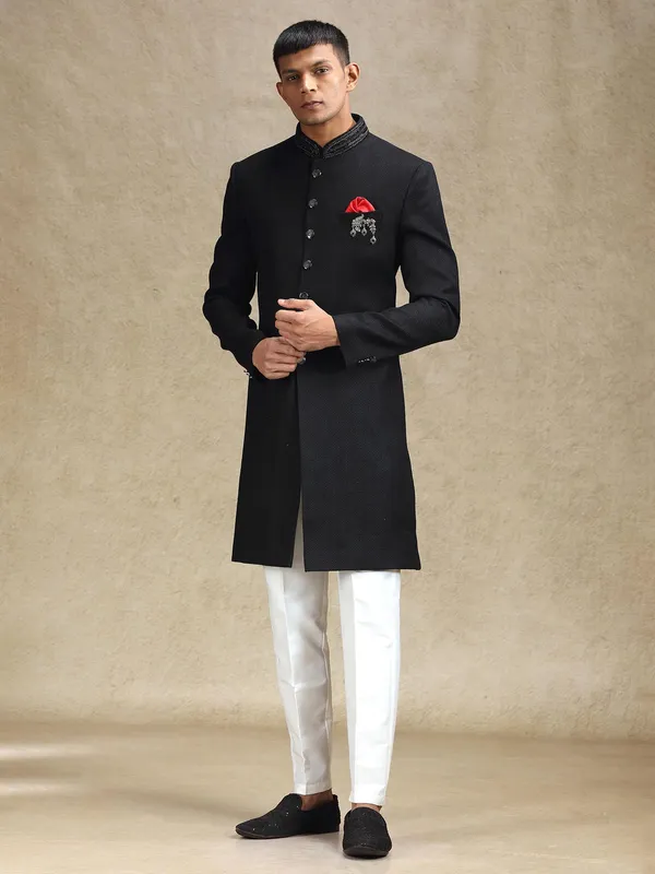 Black all time classy indo western in jute fabric