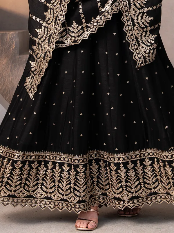 Black anarkali resham work silk salwar suit