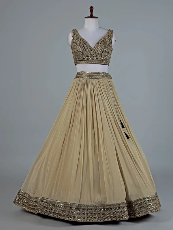 Black and beige satin silk lehenga choli set