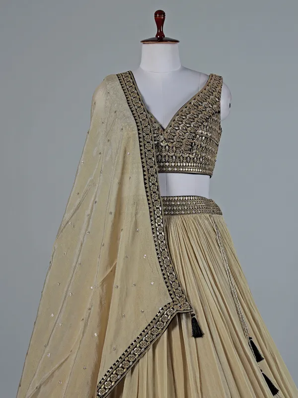 Black and beige satin silk lehenga choli set