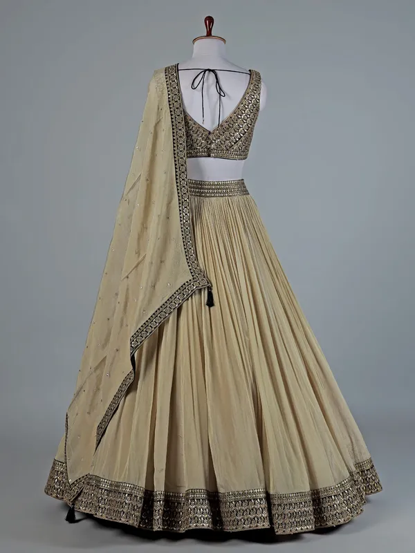 Black and beige satin silk lehenga choli set