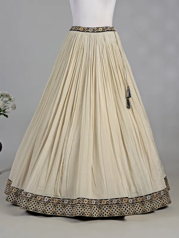 Black and cream silk lehenga choli with resham work