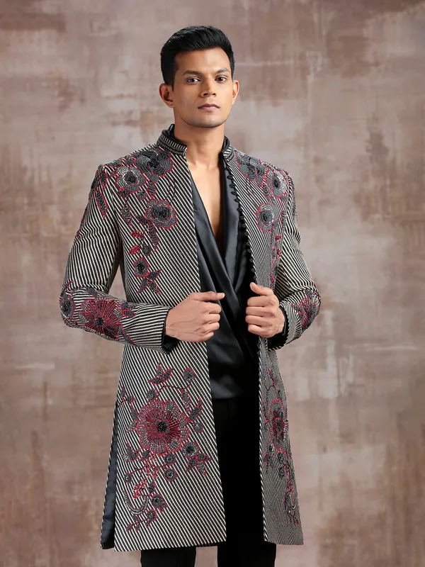 Black and gold silk indo western with cutdana detailing