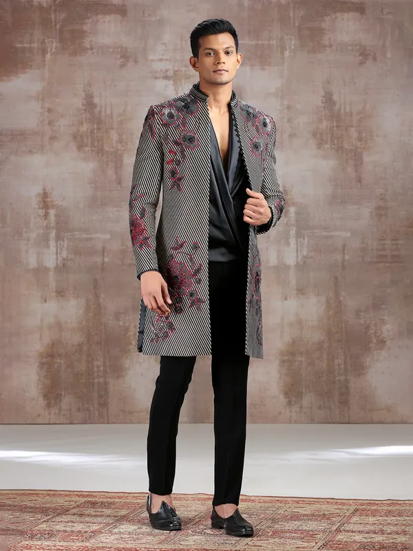 Black and gold silk indo western with cutdana detailing
