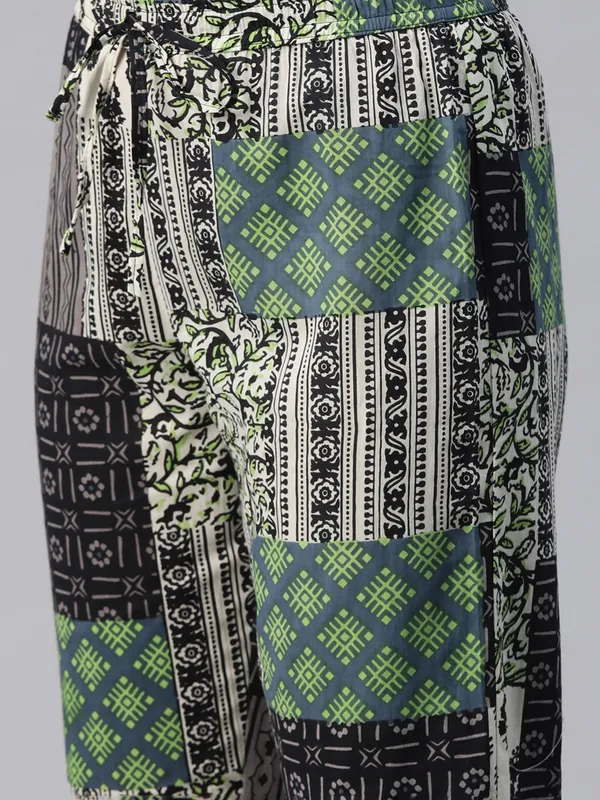 Black and green printed silk kurti set for women