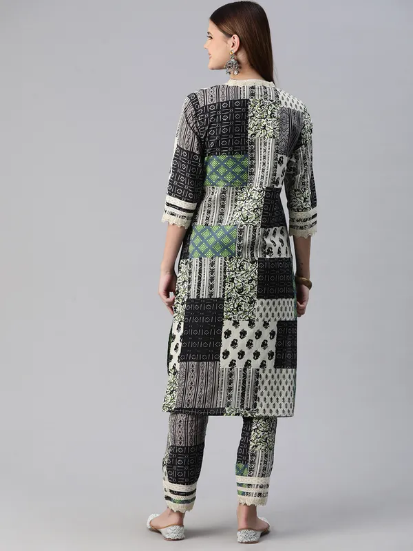 Black and green printed silk kurti set for women
