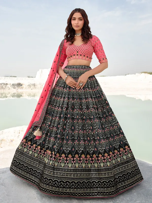 Black and grey georgette lehenga choli