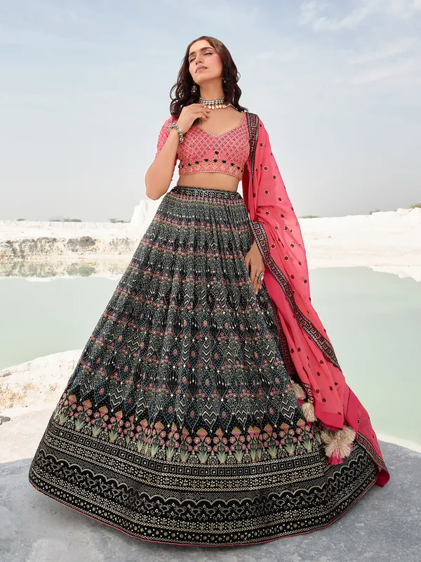 Black and grey georgette lehenga choli