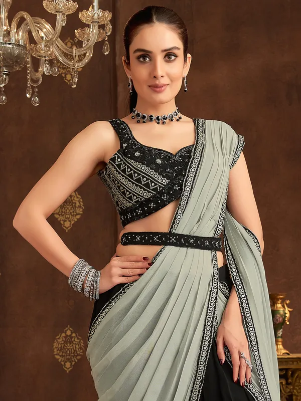 Black and grey georgette ready to wear saree