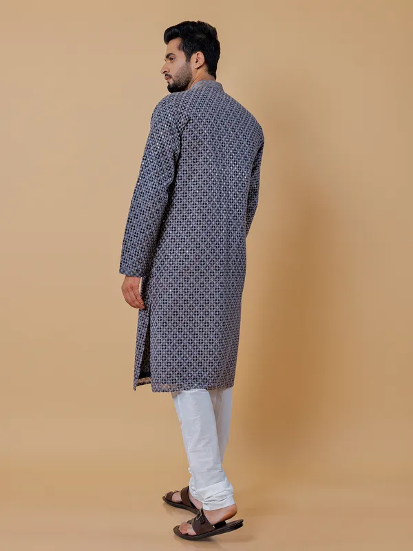 Black and grey printed kurta suit