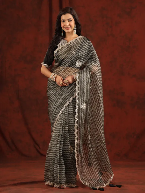 Black and grey printed saree