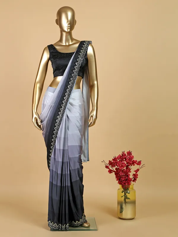 Black and grey satin ready to wear saree