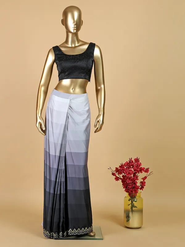 Black and grey satin ready to wear saree
