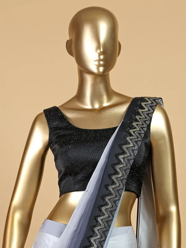 Black and grey satin ready to wear saree