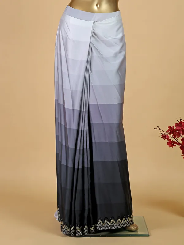 Black and grey satin ready to wear saree