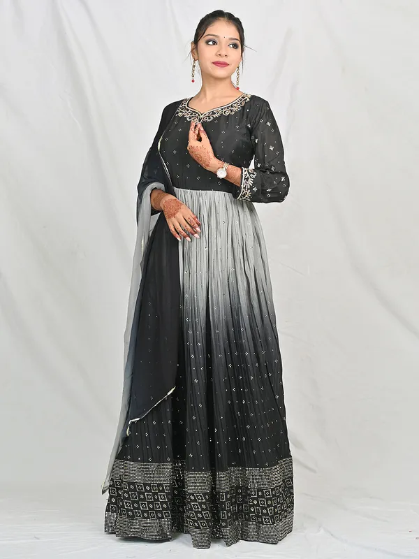 Black and grey shaded georgette anarkali suit