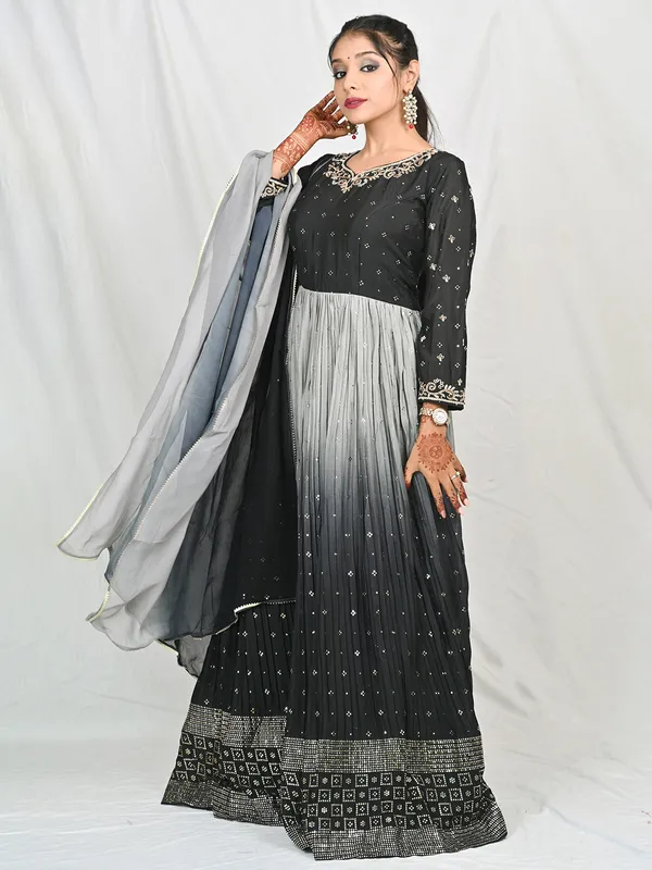 Black and grey shaded georgette anarkali suit