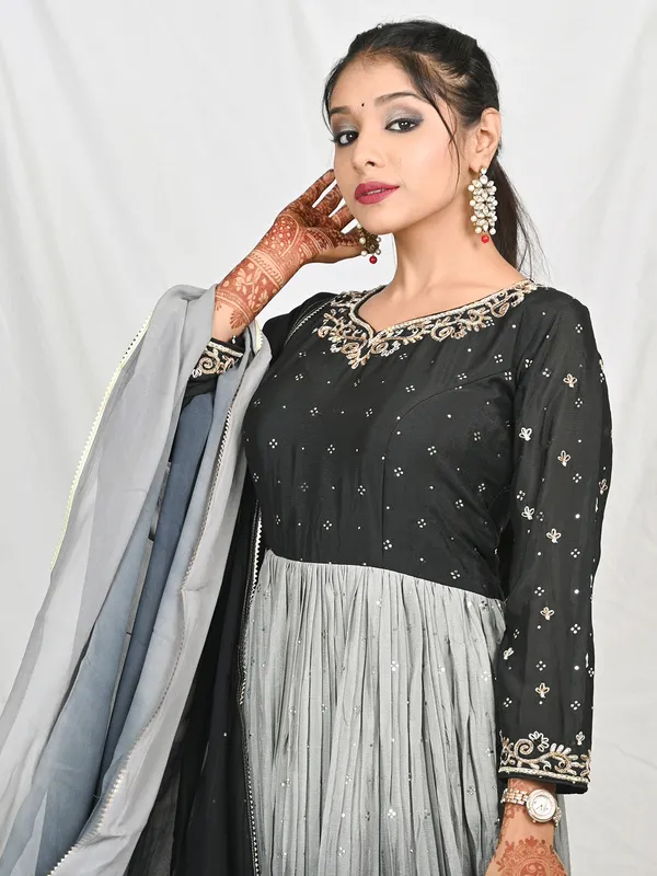 Black and grey shaded georgette anarkali suit