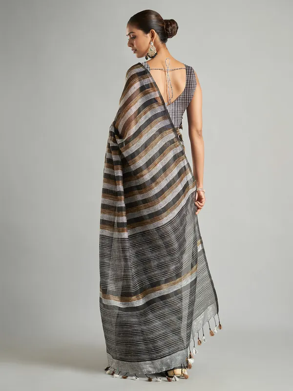 Black and grey stripe saree