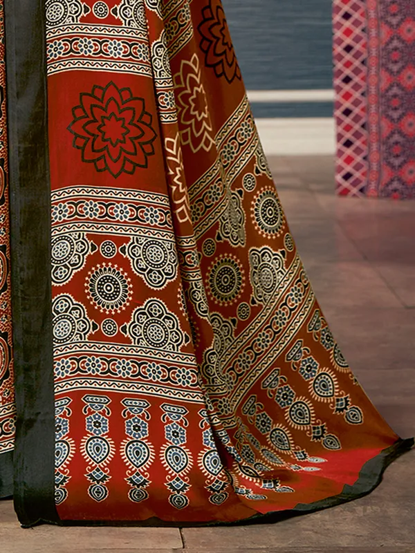 Black and maroon printed crepe saree
