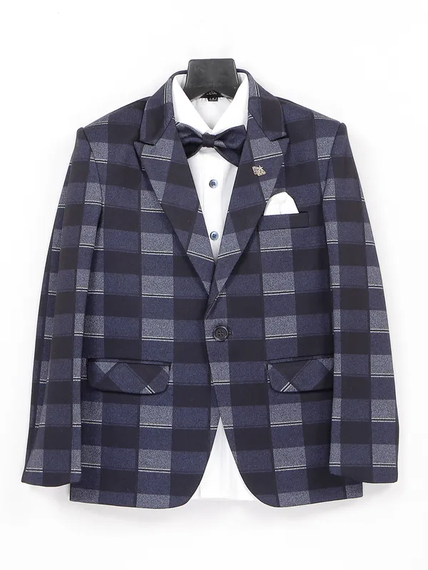 Black and navy checks terry rayon coat suit