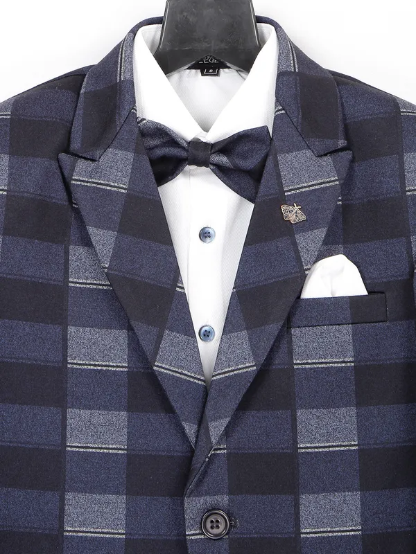 Black and navy checks terry rayon coat suit