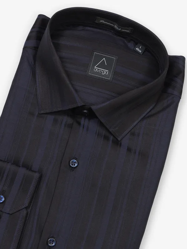 Black and navy striped cotton shirt