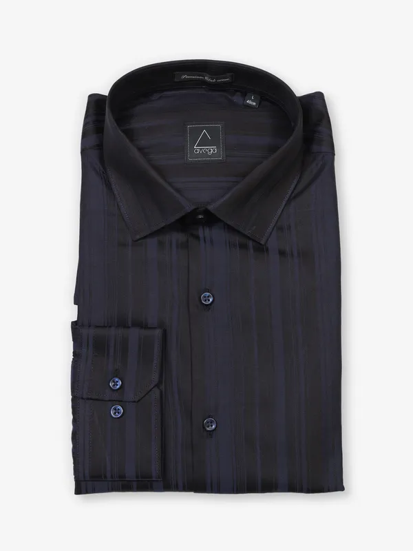 Black and navy striped cotton shirt