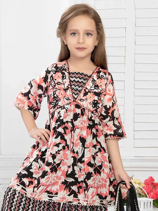 BLack and peach printed cotton palazzo set