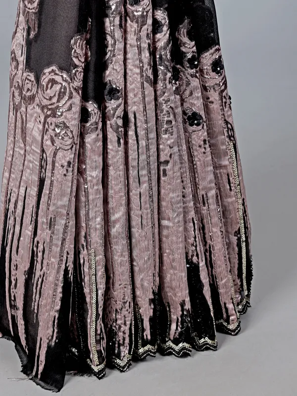 Black and pink designer crepe silk saree with embellishments