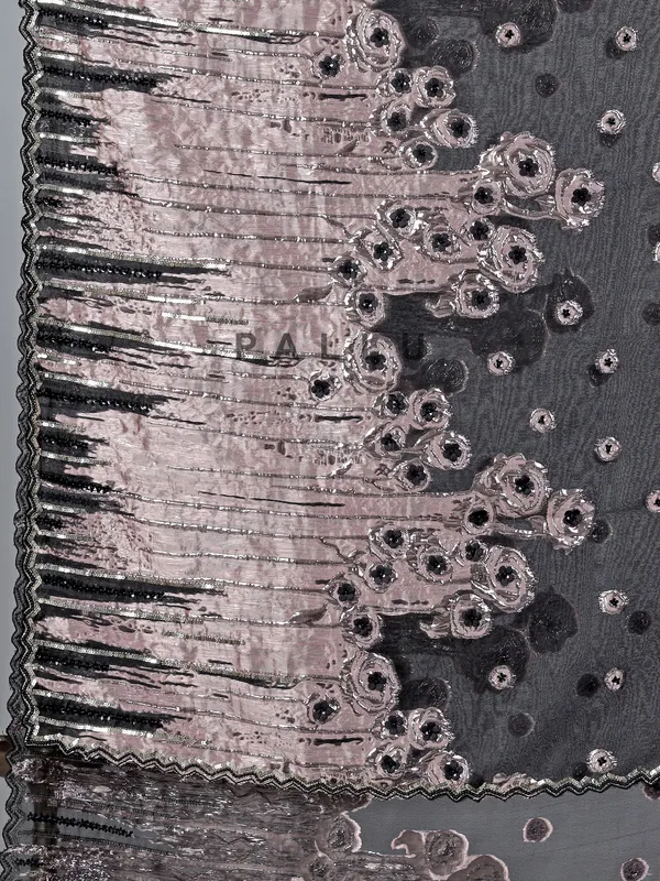Black and pink designer crepe silk saree with embellishments