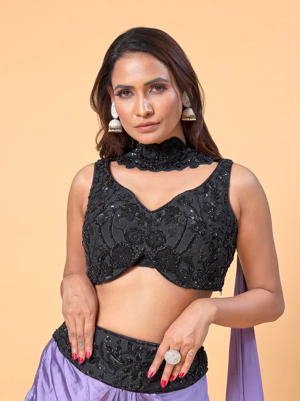 Black and purple satin designer suit