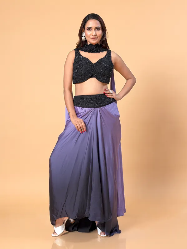 Black and purple satin designer suit