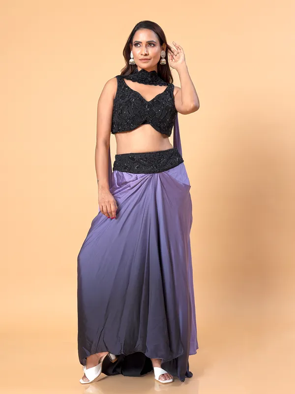 Black and purple satin designer suit
