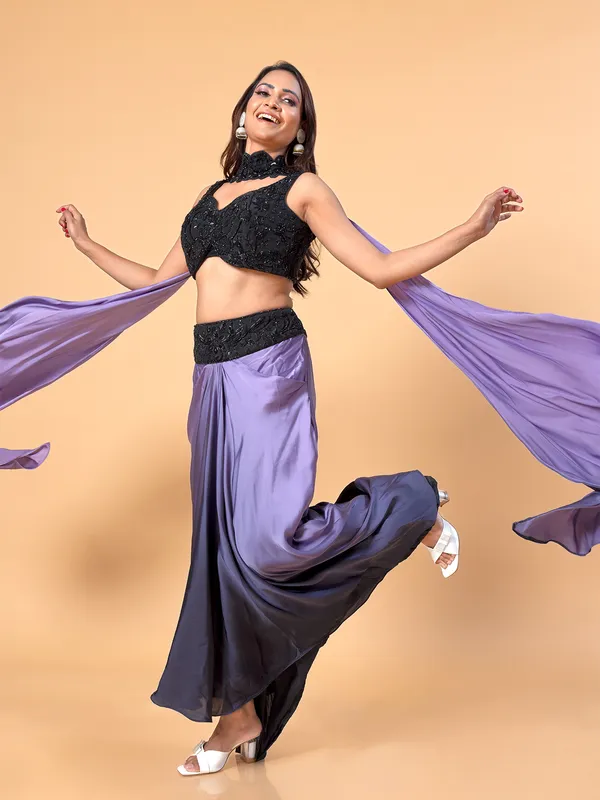 Black and purple satin designer suit
