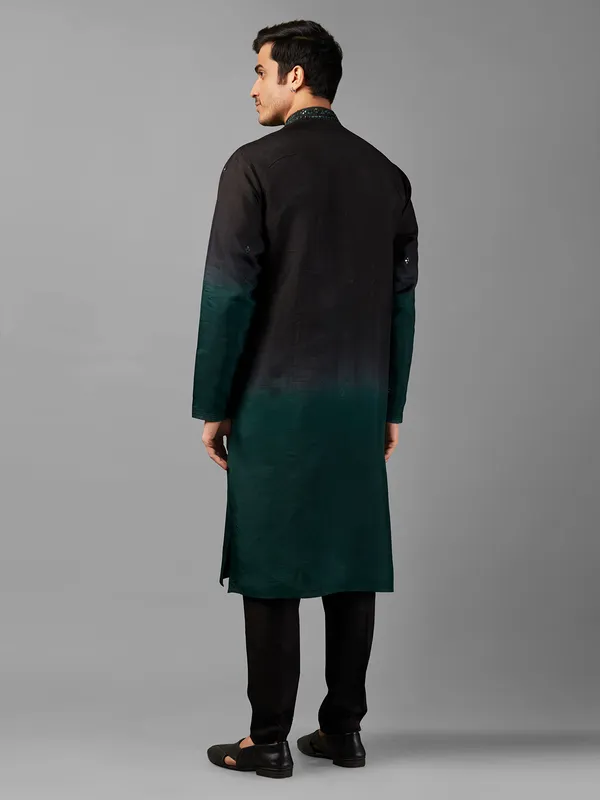 Black and rama blue shaded silk  Men Kurta pajama