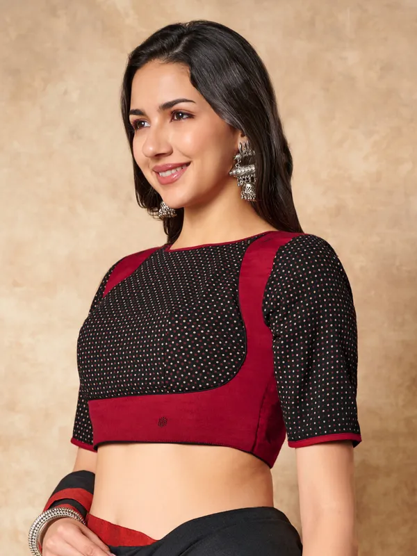 Black and red cotton round neck ready made blouse