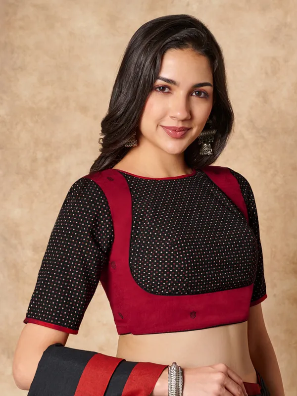 Black and red cotton round neck ready made blouse