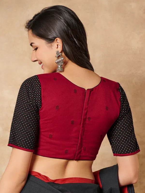 Black and red cotton round neck ready made blouse