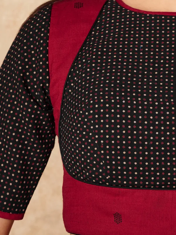 Black and red cotton round neck ready made blouse