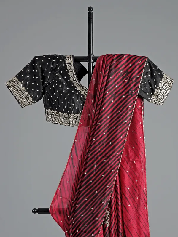 Black and red saree with readymade blouse