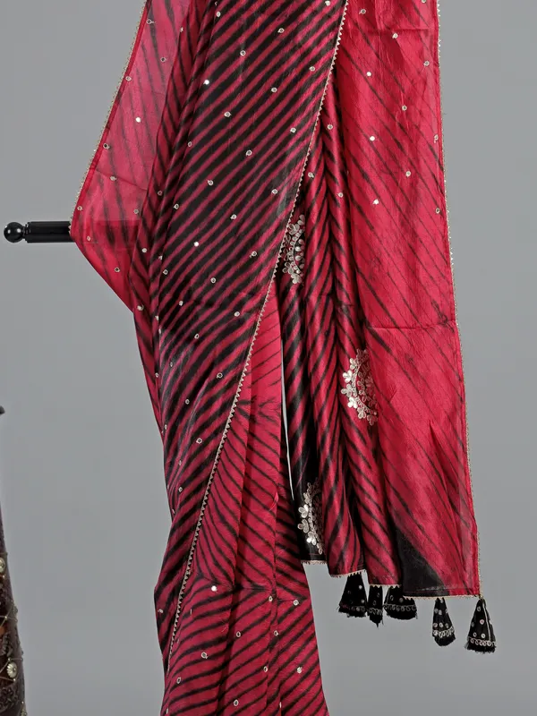 Black and red saree with readymade blouse
