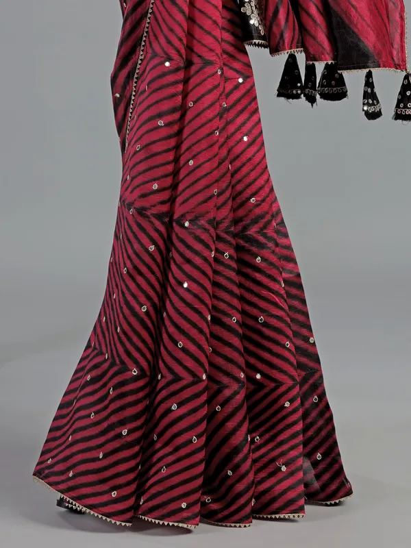 Black and red saree with readymade blouse