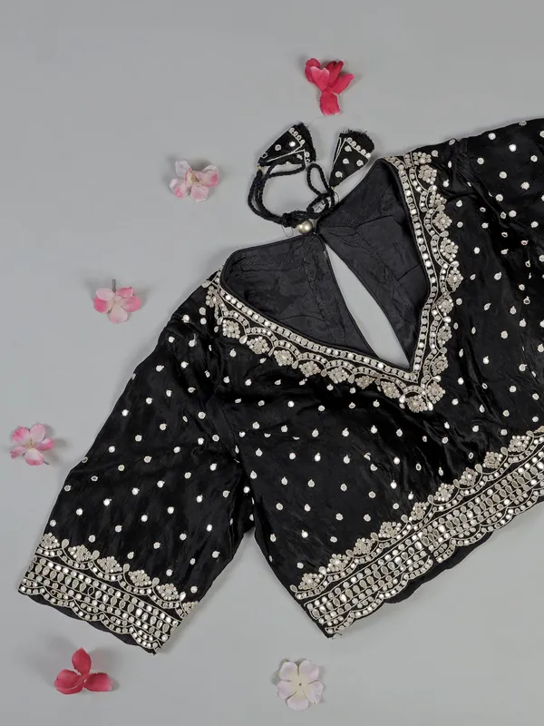 Black and red saree with readymade blouse