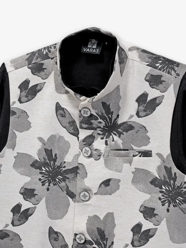 Black and white cotton printed waistcoat set