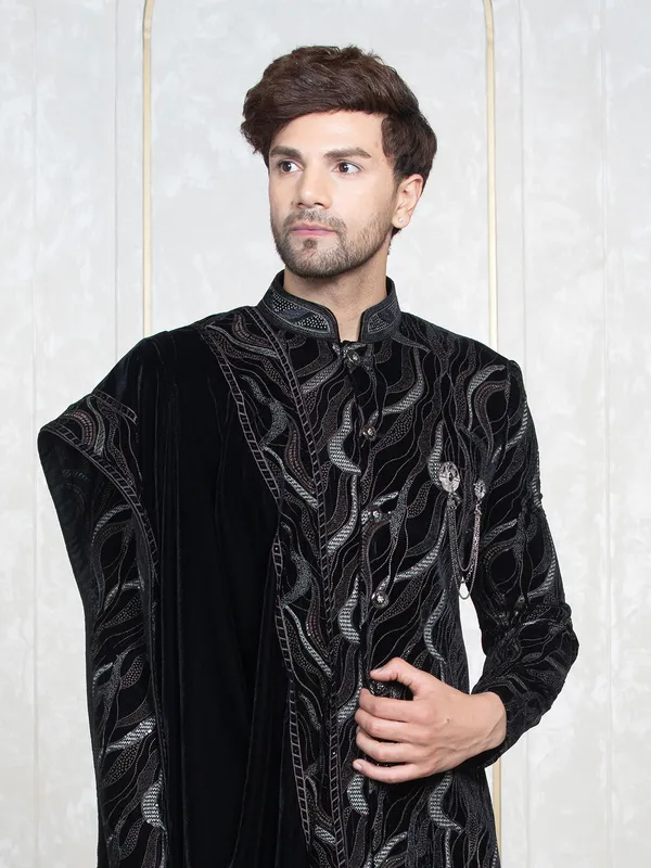 Black and white embroidery indowestern