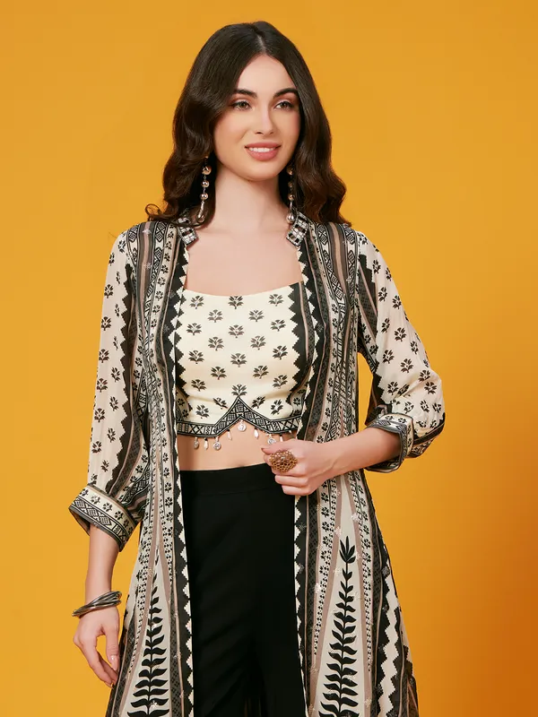 Black and white georgette palazzo suit for festival