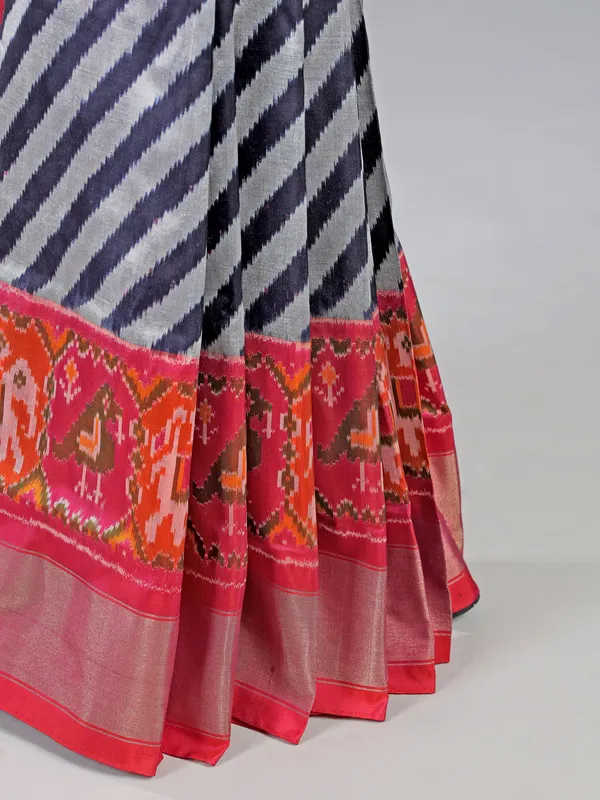 Black and white patola silk printed saree